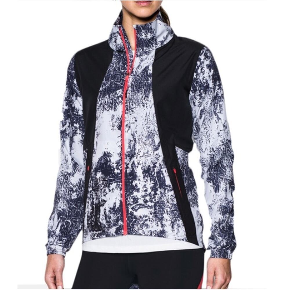 Under Armour Jacket Women's Size M Black‎ Blue White Printed Run High Low